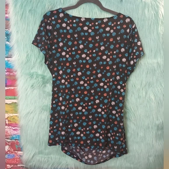 Worthington Black Swoop Neck Multi Color Polka Dot Shirt Sleeve Top Size XL - Picture 4 of 6